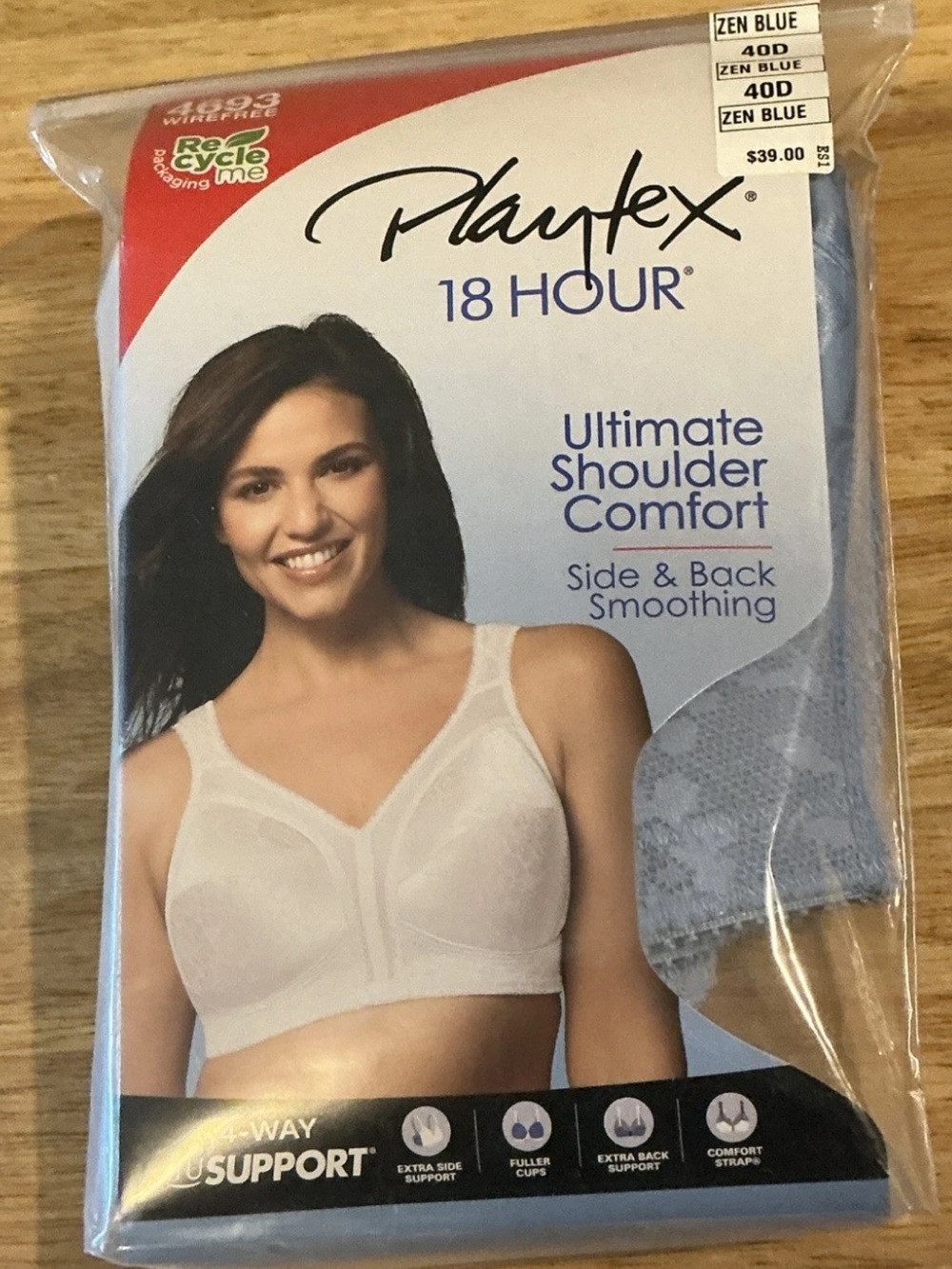Playtex 18 Hour Bra Ultimate Shoulder Comfort 40D Wire Free Zen Blue NIP